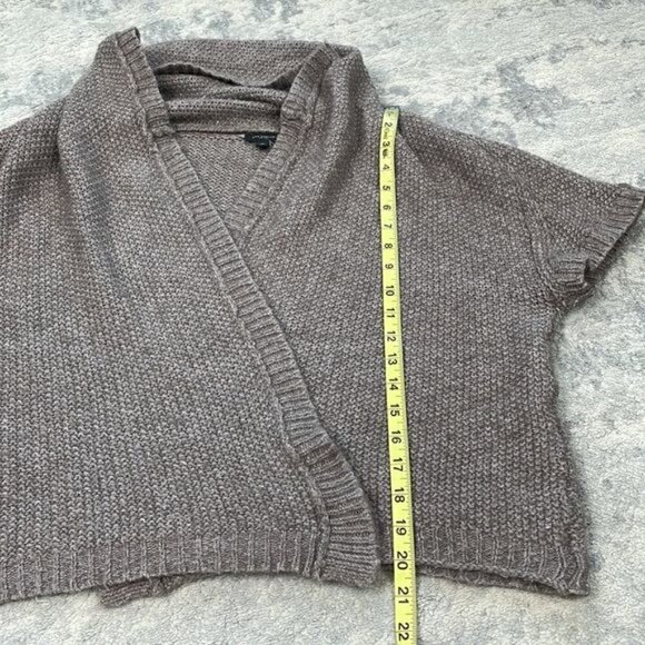 Ann Taylor Knit Cardigan Soft Alpaca Wool Open Front Short Sleeve Neutral Taupe - Picture 6 of 9
